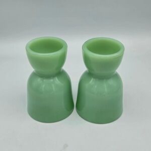 Vintage Jadeite Glass Double Egg Cups Set of 2 Fire King 1950s Mid Century Retro